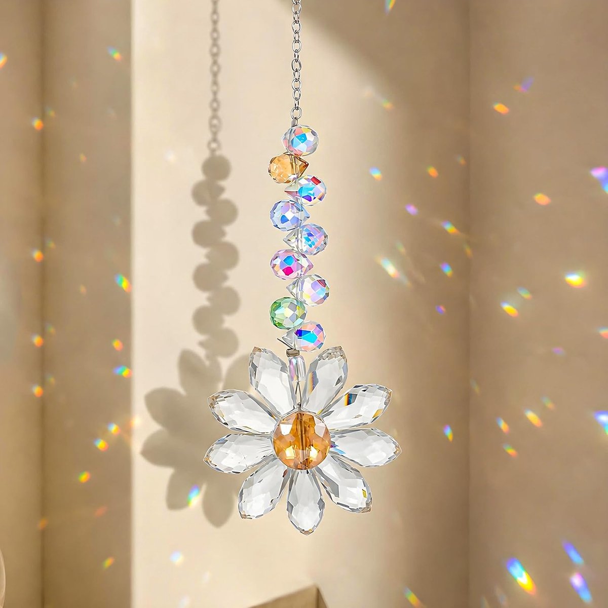 Zonvanger met bloemenmotief - Kristal - Regenboogeffect - Creëer sfeer in huis - SnelShoppen