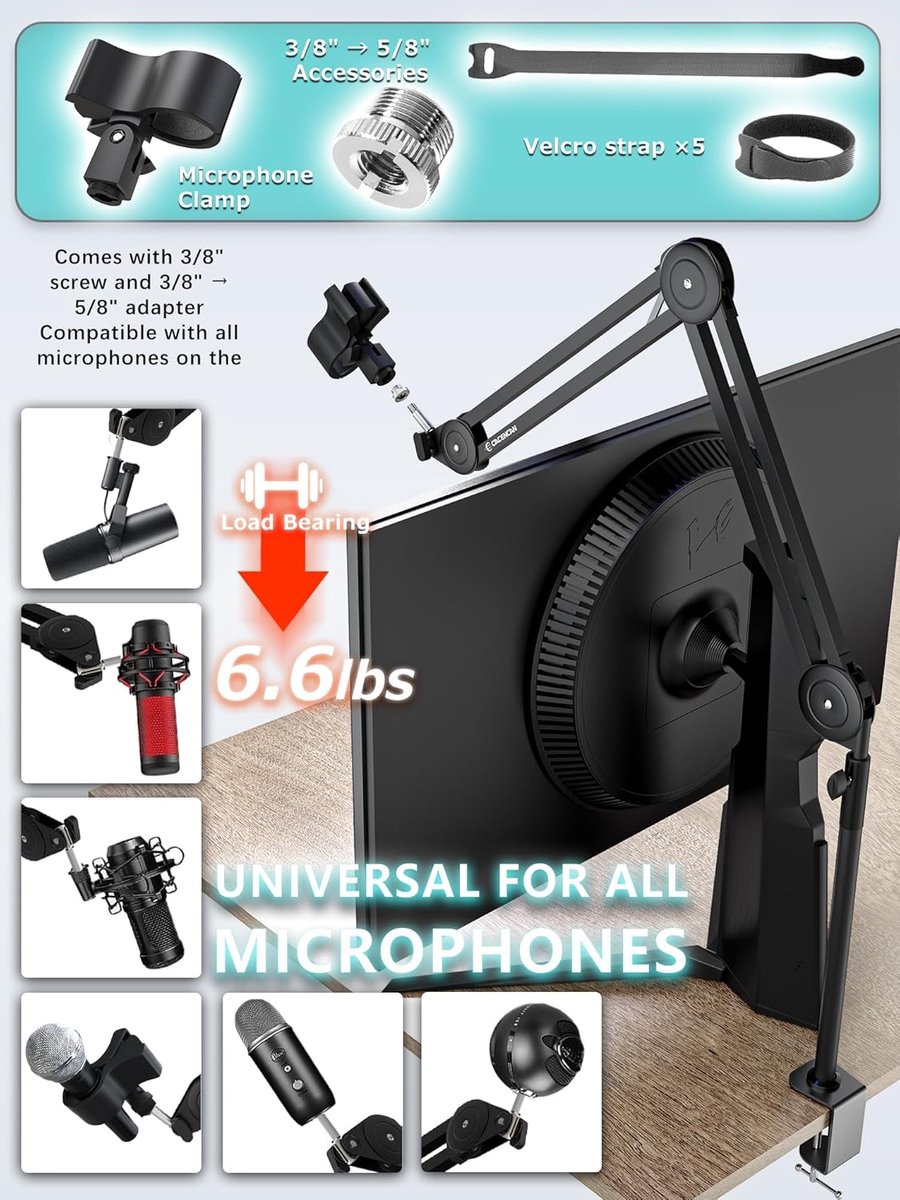 Microfoonarm 25 cm - Professionele overhead microfoonstandaard - 360° draaibaar - SnelShoppen