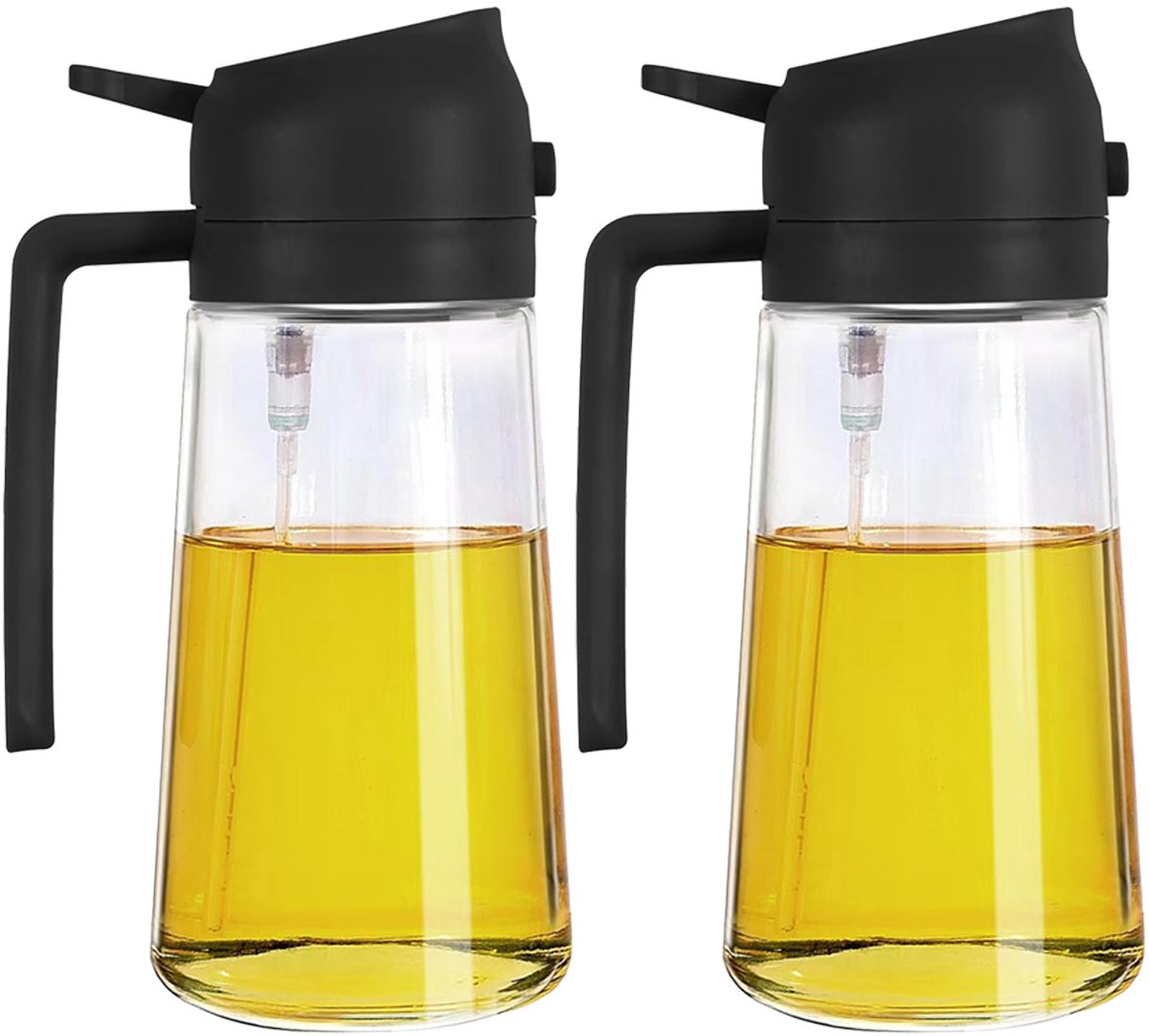 Olijfolieverstuiver - 2 stuks - 450 ml - Schenkbaar - Verstuiver - Huishoudelijke olieverstuiver - Drukfles - Geschikt voor de keuken - BBQ-accessoire - Koken en bakken - Glas