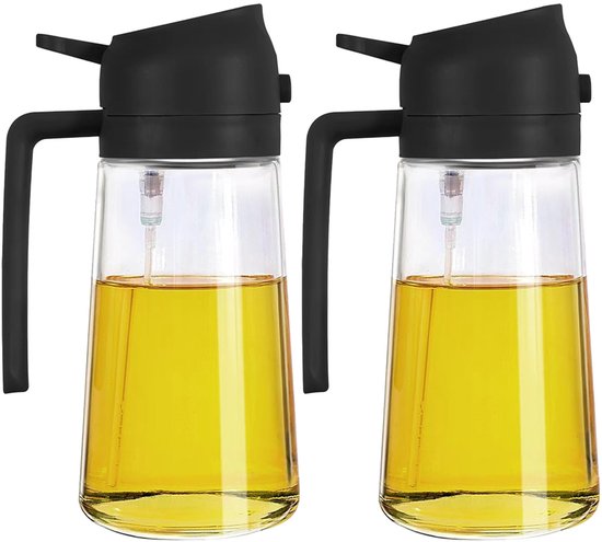 Olijfolieverstuiver - 2 stuks - 450 ml - Schenkbaar - Verstuiver - Huishoudelijke olieverstuiver - Drukfles - Geschikt voor de keuken - BBQ-accessoire - Koken en bakken - Glas