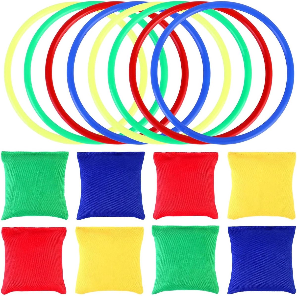 Throw game set met 8 nylon bean bags en 8 kleurrijke ringen - duurzaam plastic - perfect voor buiten spelen - SnelShoppen