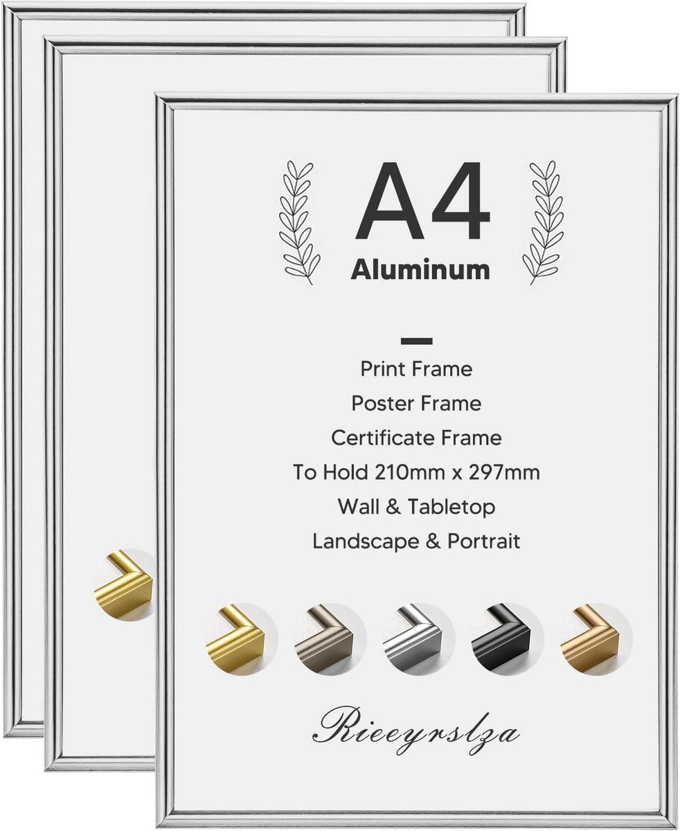 Fotolijst Set A4 - 3 Stuks Aluminium - Zilver - Perfect voor Certificaatdecoratie - SnelShoppen