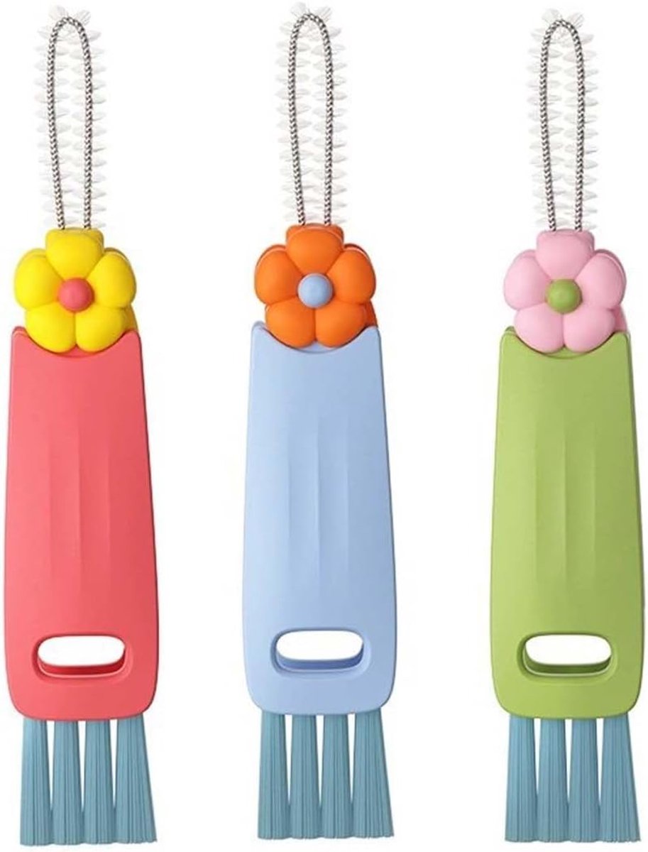 Schoonmaakborstel Set 3 in 1 - Bloemenontwerp - Voor smalle ruimtes - Grondige reiniging voor flessendeksels - SnelShoppen