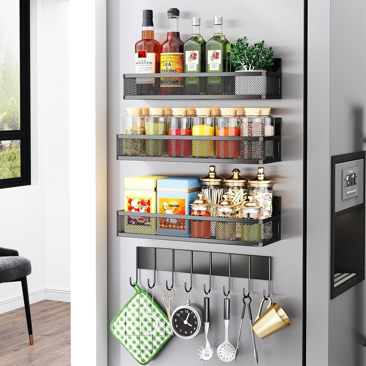 Magnetisch kruidenrek voor koelkast - 4 stuks - met 8 haken - optimale keukenorganisatie - SnelShoppen