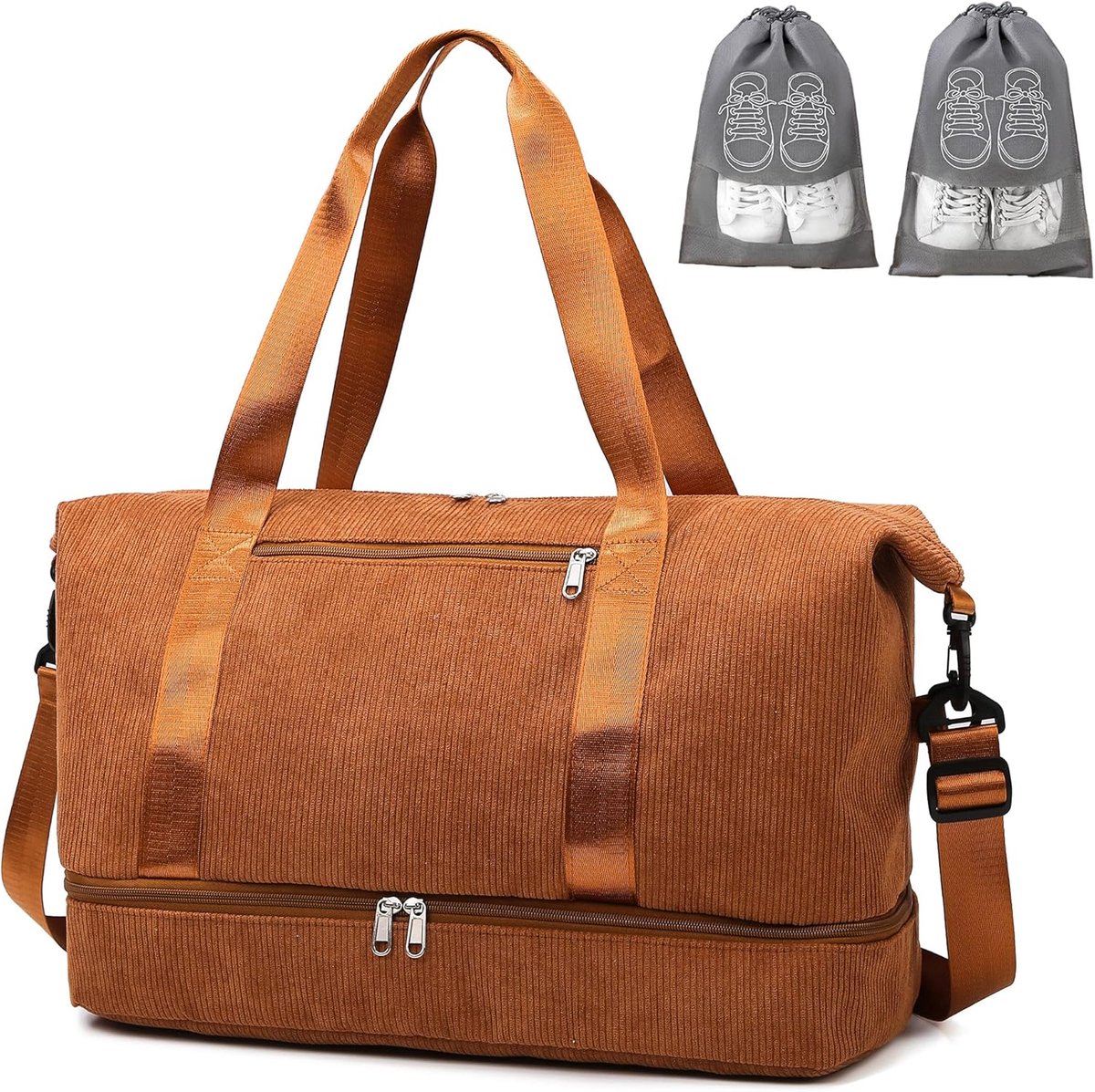 Sporttas 35L - Bruin Corduroy - Met 2 Schoencompartimenten - Ideaal voor Gym en Reizen - SnelShoppen