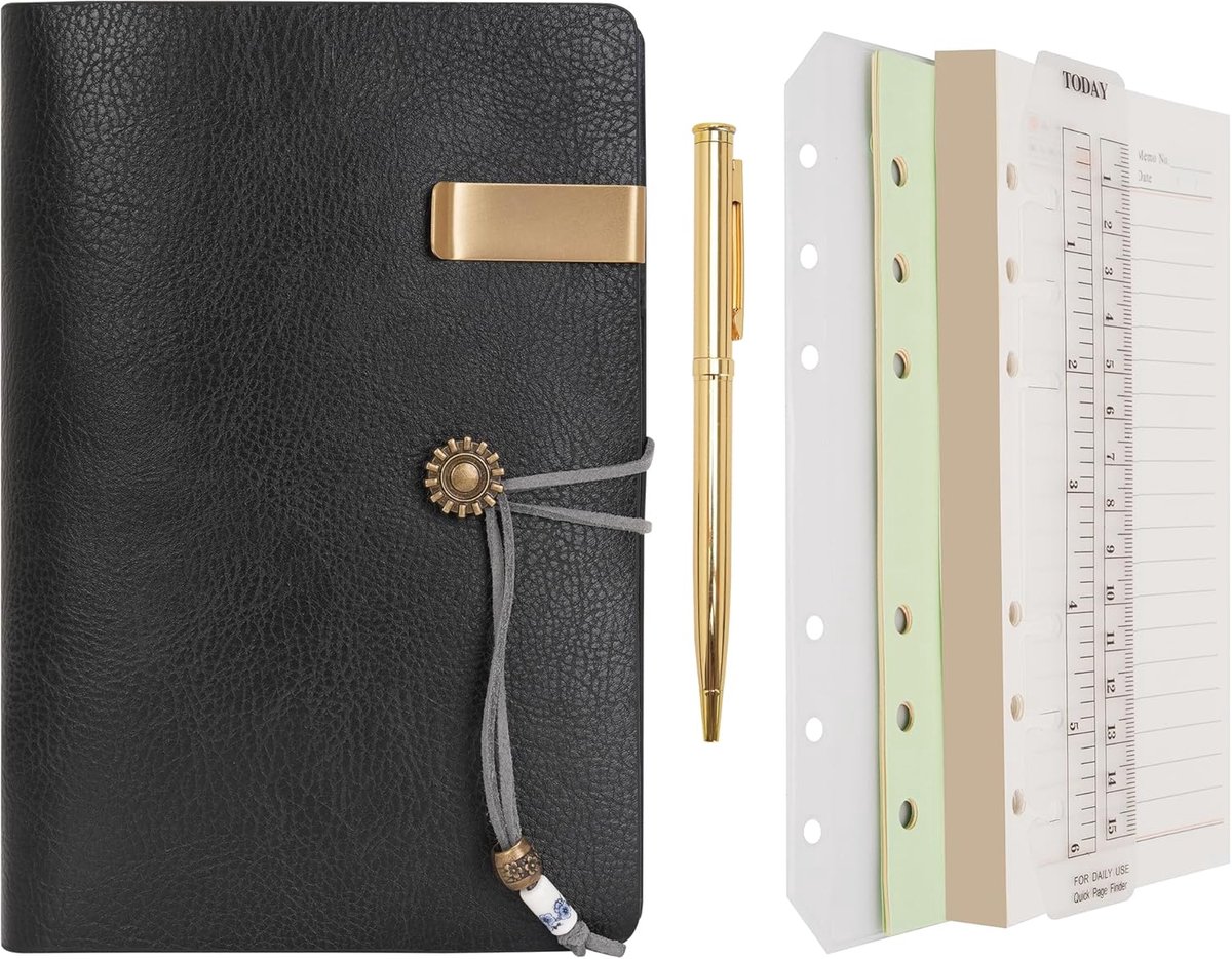 Notitieboek lined paper - vintage leren omslag - met pen en accessoires - ideaal voor kantoor en reizen - SnelShoppen