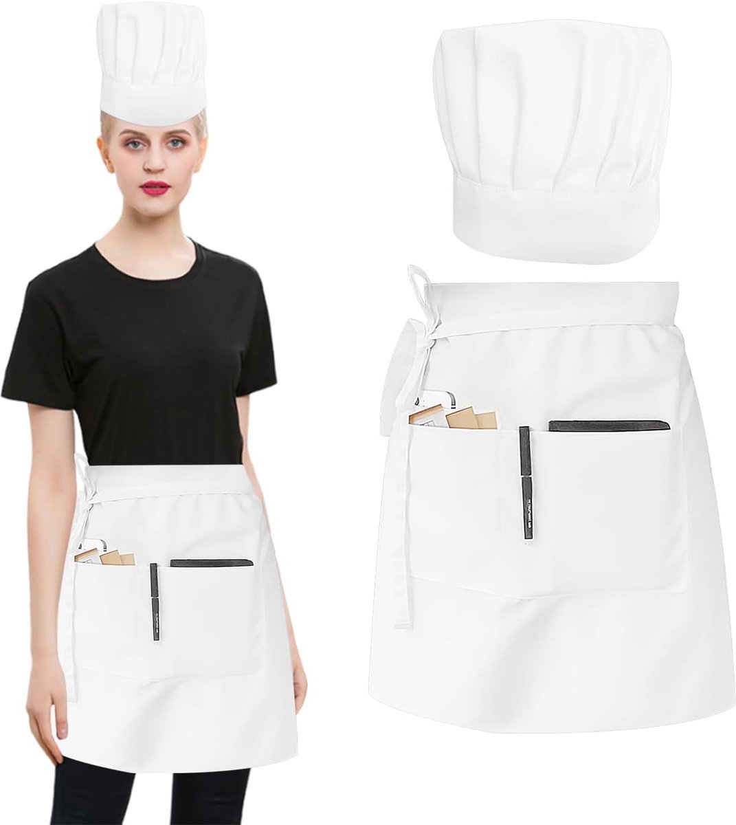 Schort medium - witte kleur - met zakken - voor koken en catering - SnelShoppen