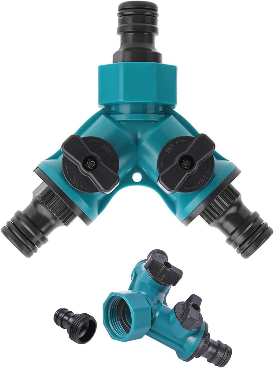 KZQ 2-weg zware metalen tuinslangsplitter met afsluitkranen - Y-adapter voor buitenkraan - Duurzaam en eenvoudig te installeren - Geschikt voor tuin en buiten gebruik - Zilver