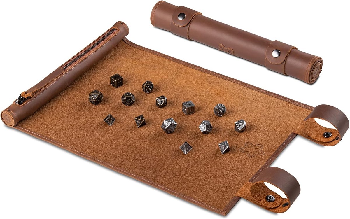 RPG dobbelsteenmat voor rollen - handgemaakt van echt leer - met dobbelsteenvak - SnelShoppen