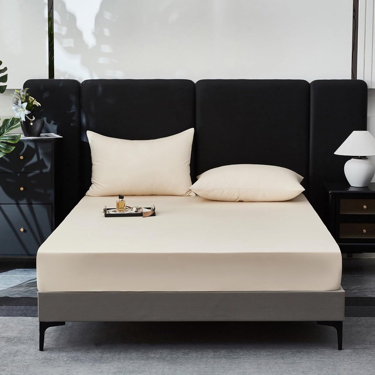 Fitted sheet 160 x 200 cm - katoen satijn - ademend en koel - perfect voor een goede nachtrust - SnelShoppen