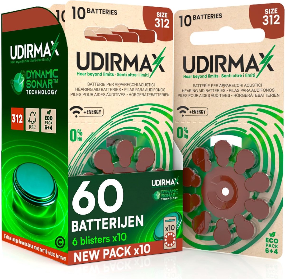 Batterijen voor hoortoestellen maat 312 - PR41 - 0% kwik - 60 stuks in ecologische verpakking - SnelShoppen