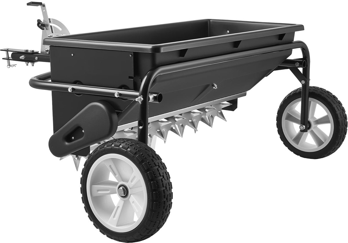 Gazonbeluchter op Aanhanger, 81 cm Werkbreedte, Strooier met Universele Koppeling, Tuinzaaimachine en Grondbeluchter met Een Capaciteit van 45 Kg en 10-Inch Wielen, Geschikt voor Atv's en Utv's