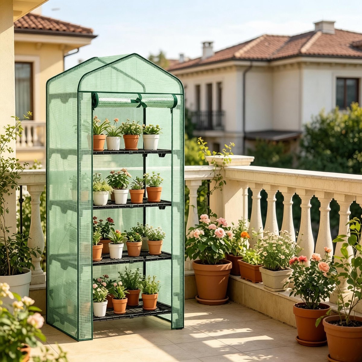 Tomatenkas Met Wielen En Rekken 70 X 50 X 163 Cm Polyetheen En Staal Groen Voor Balkon Terras En Tuin Met Roldeur En Ventilatie