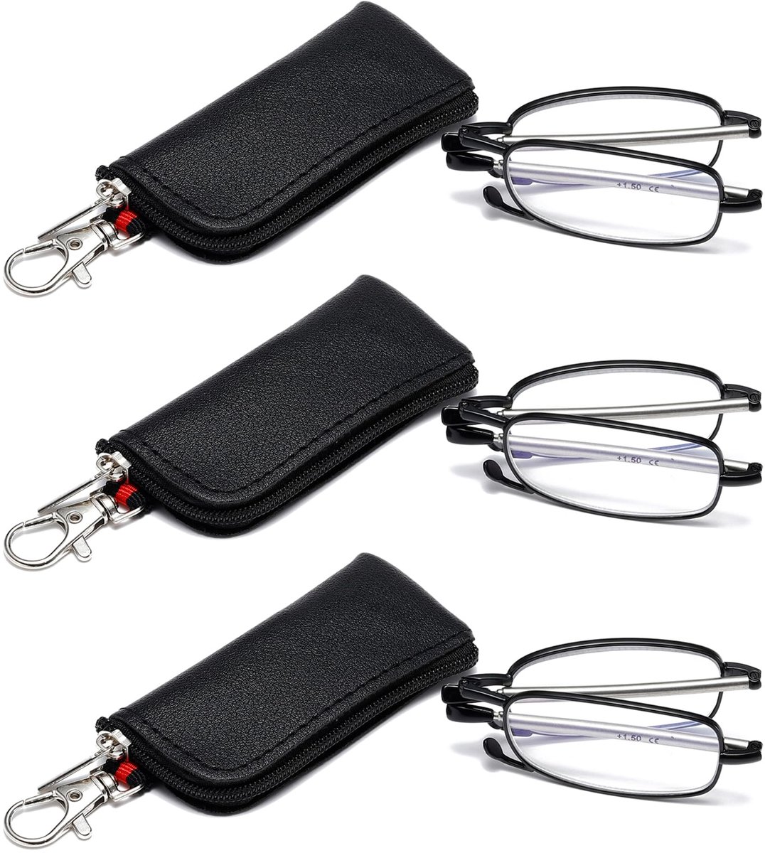 OWTXIS 3 Pack opvouwbare lezebral voor mannen vrouwen, sleutelhanger Compact lezers blauw licht draagbare zakbril (3 - ShopVlot