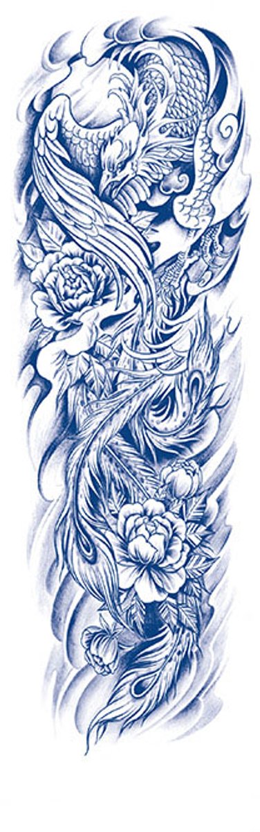 Tijdelijke sleeve tattoo bloemen phoenix 2 weken