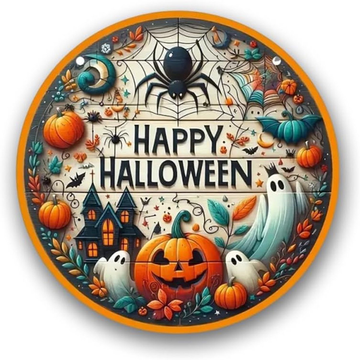 Halloween Door Sign Wood with Creepy Spirits, Weatherproof Halloween Decoration for Front Door, Festive Welcome Sign - ShopVlot