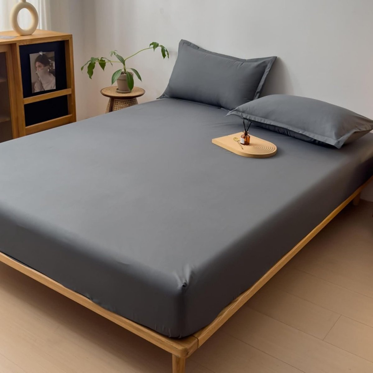 Fitted Sheets Box Spring Bed Sheet 180 x 200 cm Duvet Cover with Elastic Plain Bed Linen Dark Grey - ShopVlot