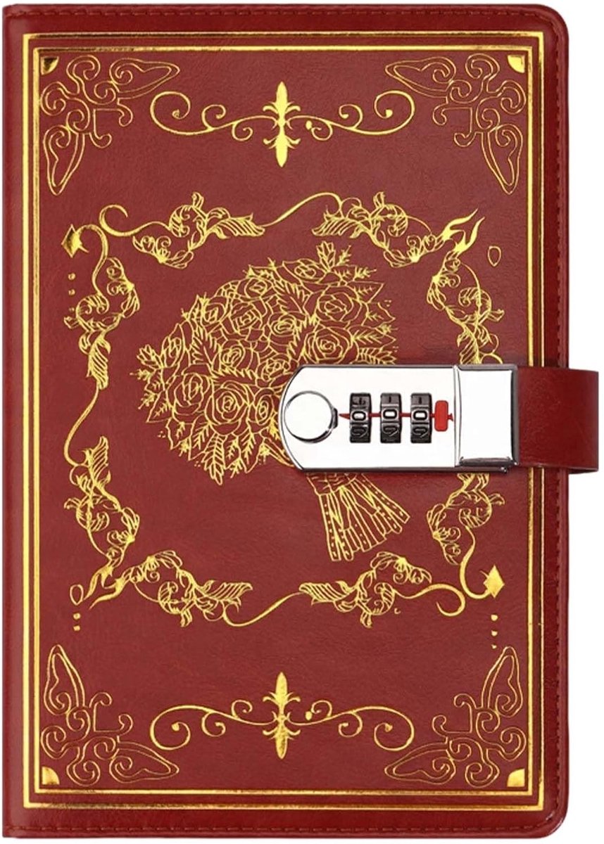 Dagboek met hangslot, vintage notitieboek van kunstleer met cijferslot, geheim dagboek met bloemen in reliëf, A5, 200 - ShopVlot