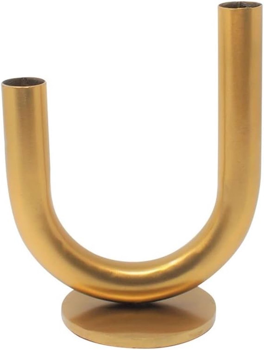 Ajala Vase in Gold U-Shaped Asymmetrical with Double-Sided Opening, 18 x 15 cm Made of Iron, Decorative Table - ShopVlot