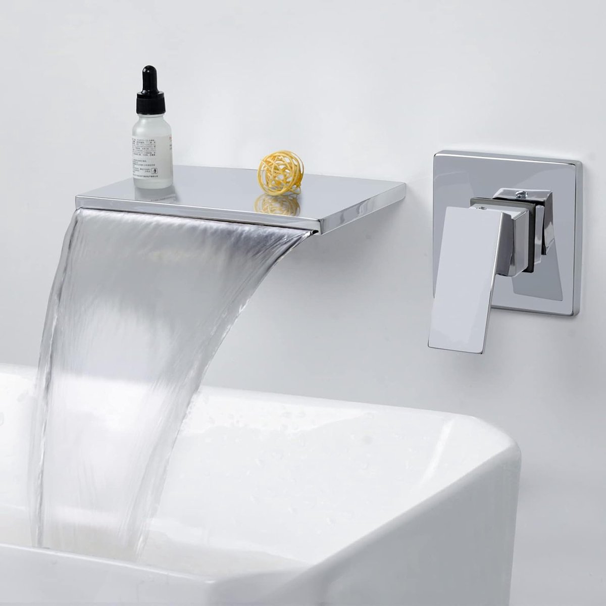 Wall Mounted Basin Faucets Waterfall Chrome 20cm Spout,Brass Bath Filler Tap,Wall Basin Tap,4M1OK - ShopVlot