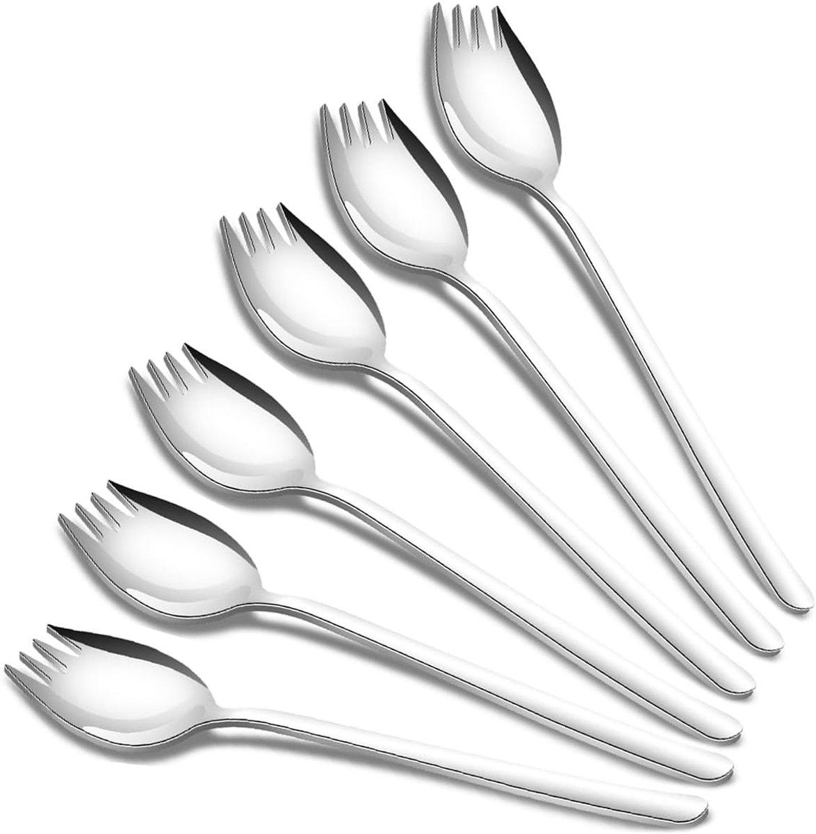 Sporks, 6 Pack 18/10 Stainless Steel Sporks, Long 18.48 Inch Salad Spoon, Fruit Dessert, Fried Rice Noodle Forks - ShopVlot