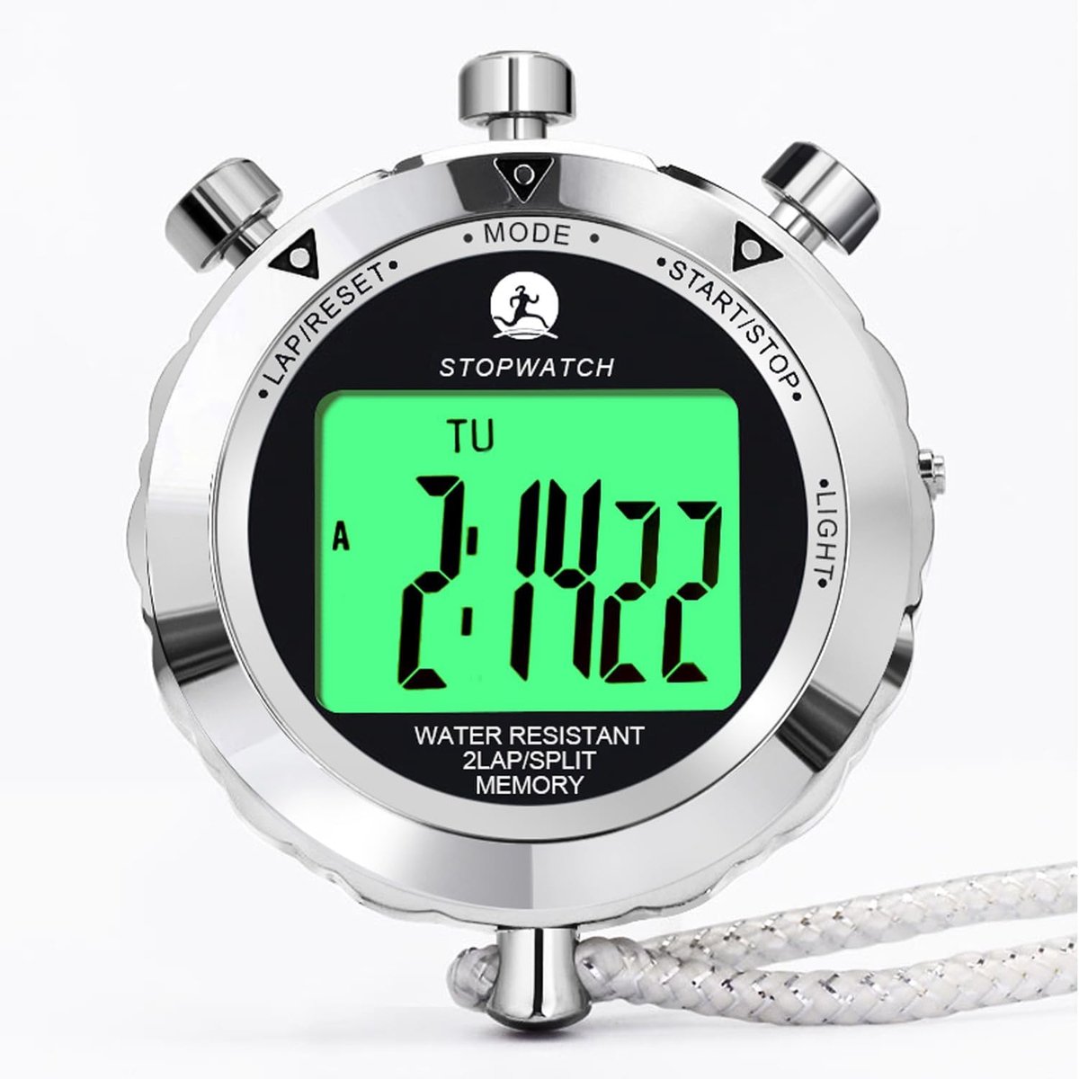 Metalen stopwatch met achtergrondverlichting, 0,01 seconde timing stopwatches timer, 2 ronde geheugen voor sportcoach - ShopVlot