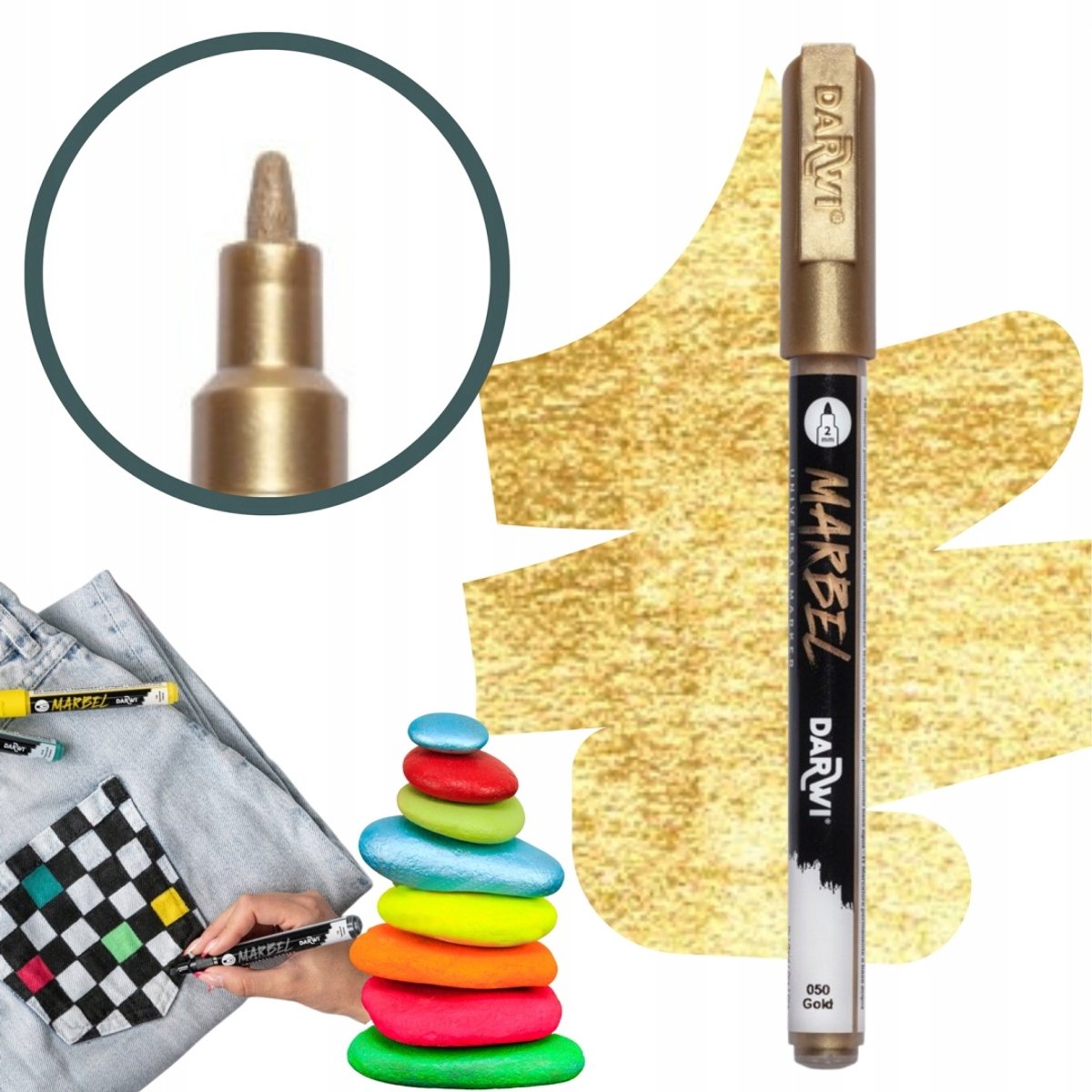 Darwi Marbel - Acrylstift - Paintmarker - Goud - 2 mm Punt - 1 stuk