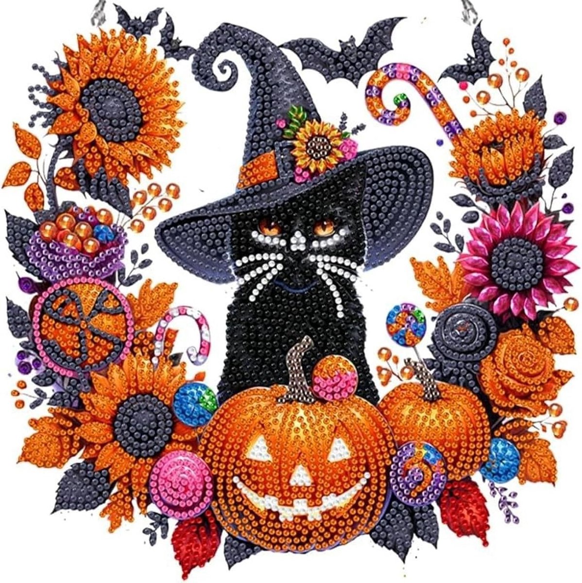 Casalora® DIY Diamond Painting Halloween Pompoenkat Raamhanger – 5D Acryl Hangdecoratie Kit – Halloween Decoratie