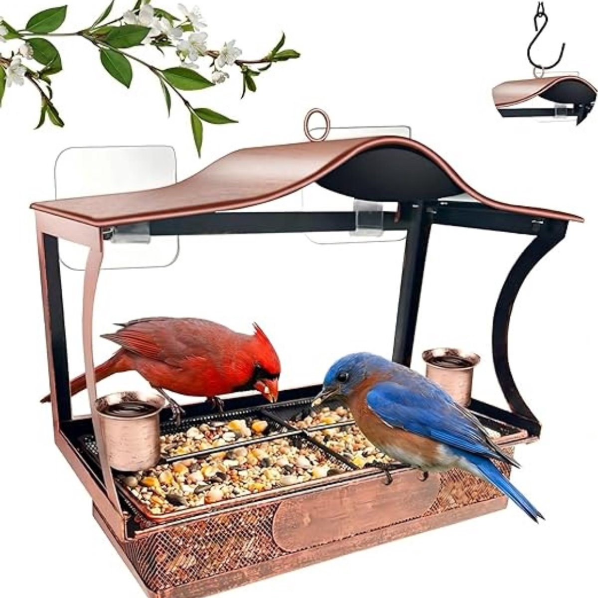 QUOVO® Raamvoederhuisje - Raamvoederhuisje Voor Vogels – Raamvoederbakje – Vogelvoederhuisje – Vogelhuisje Transparant – Vogelhuisjes - Transparant - 28cm x 14cm x 18cm
