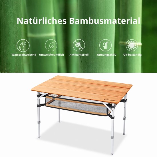Bamboe klaptafel, kampeertafel - Tuin Aluminium Hout 3 hoogtes Verstelbaar — afbeelding 5