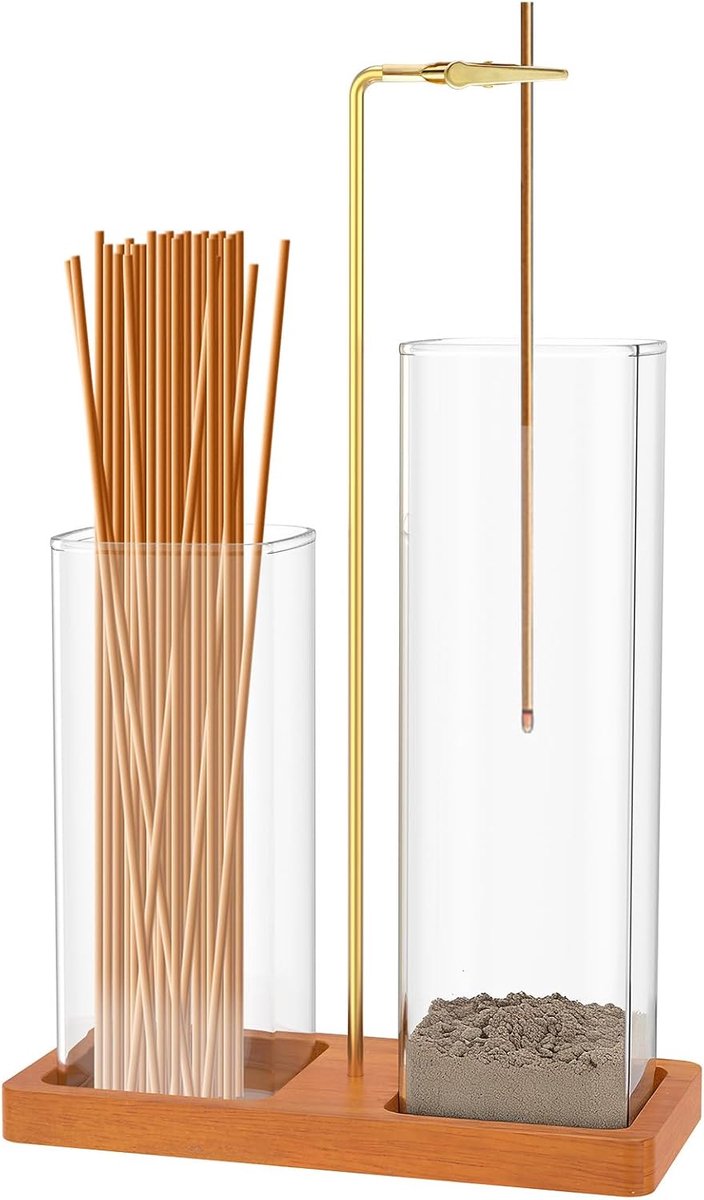 Wierookstokjeshouder met glazen asvanger - houten 2-in-1 opslag - voor yoga en meditatie - ShopVlot