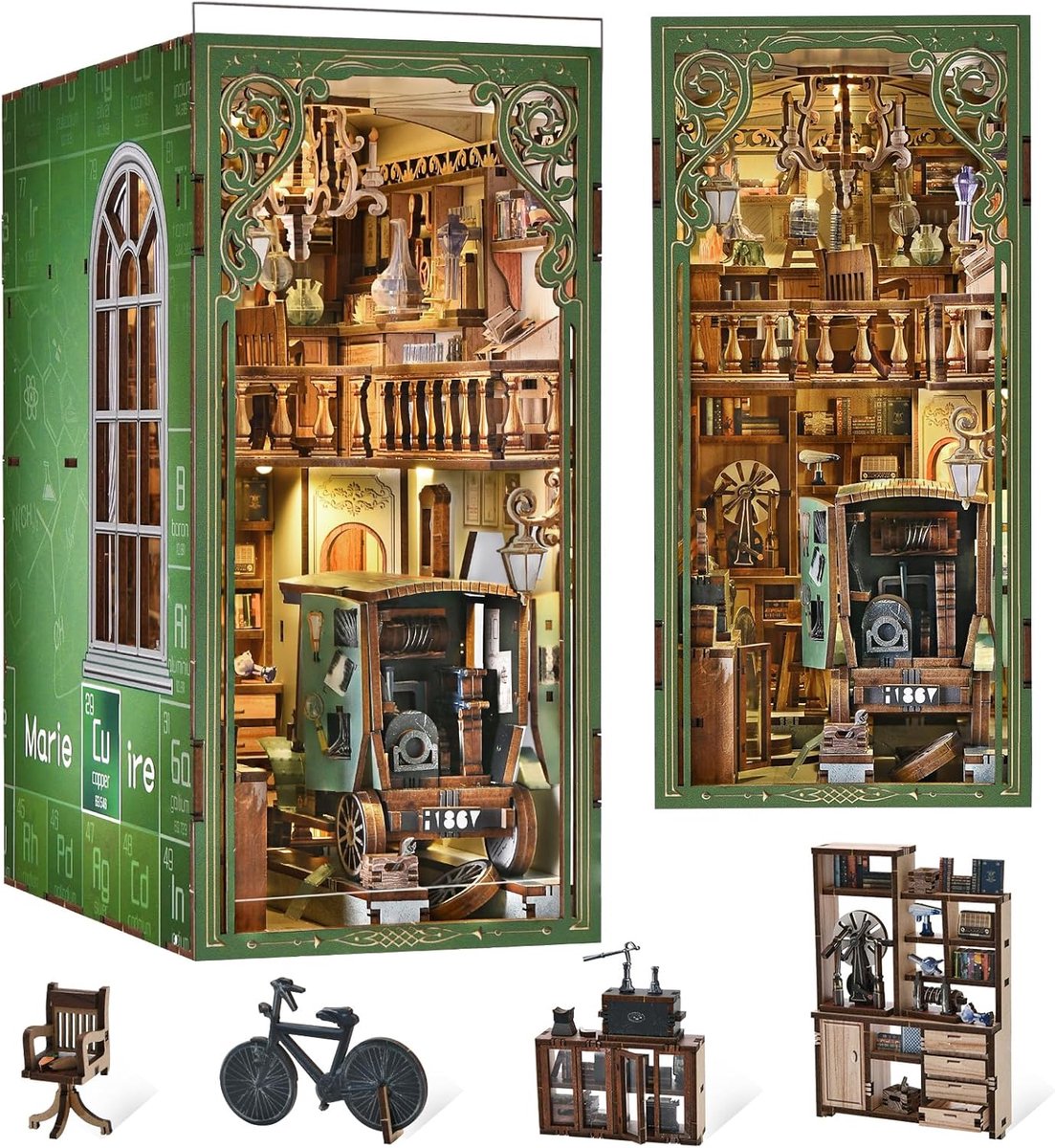 Miniature Kit Book Nook - 3D Houten Puzzel - Marie Curie Thema - Creatief voor Boekliefhebbers - ShopVlot