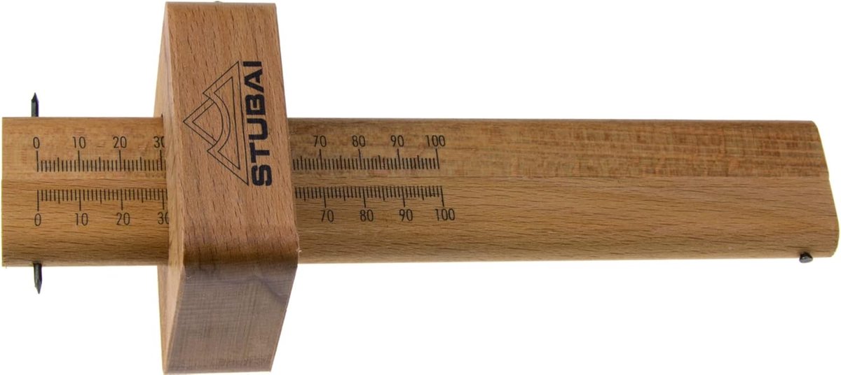 Ijzergauge dubbel 0-100 mm - houten schaalverdeling - markeerhulpmiddel - voor nauwkeurige lijnen - ShopVlot