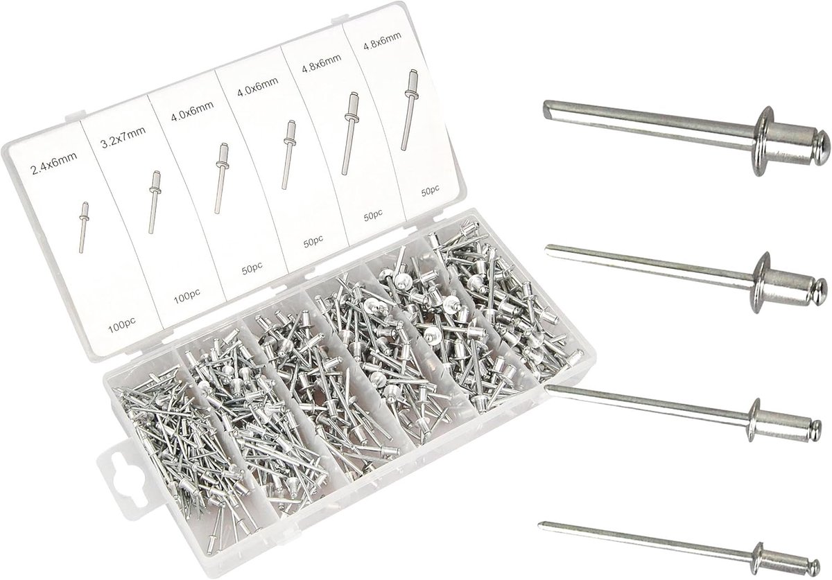 Aluminium blindrivets set - 400 popnagels in 4 maten - assortimentsdoos - veelzijdig gebruik - ShopVlot