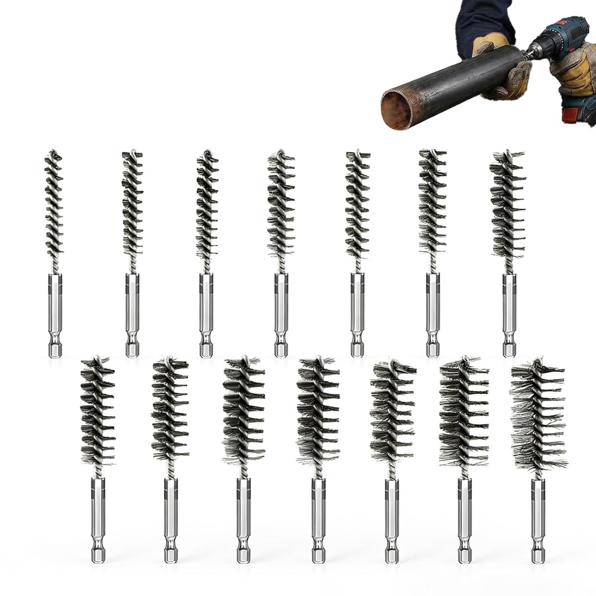Metalen borstelset 14-delig - roestvrij staal - verschillende diameters 8-25 mm - ideaal voor reinigen en polijsten - ShopVlot