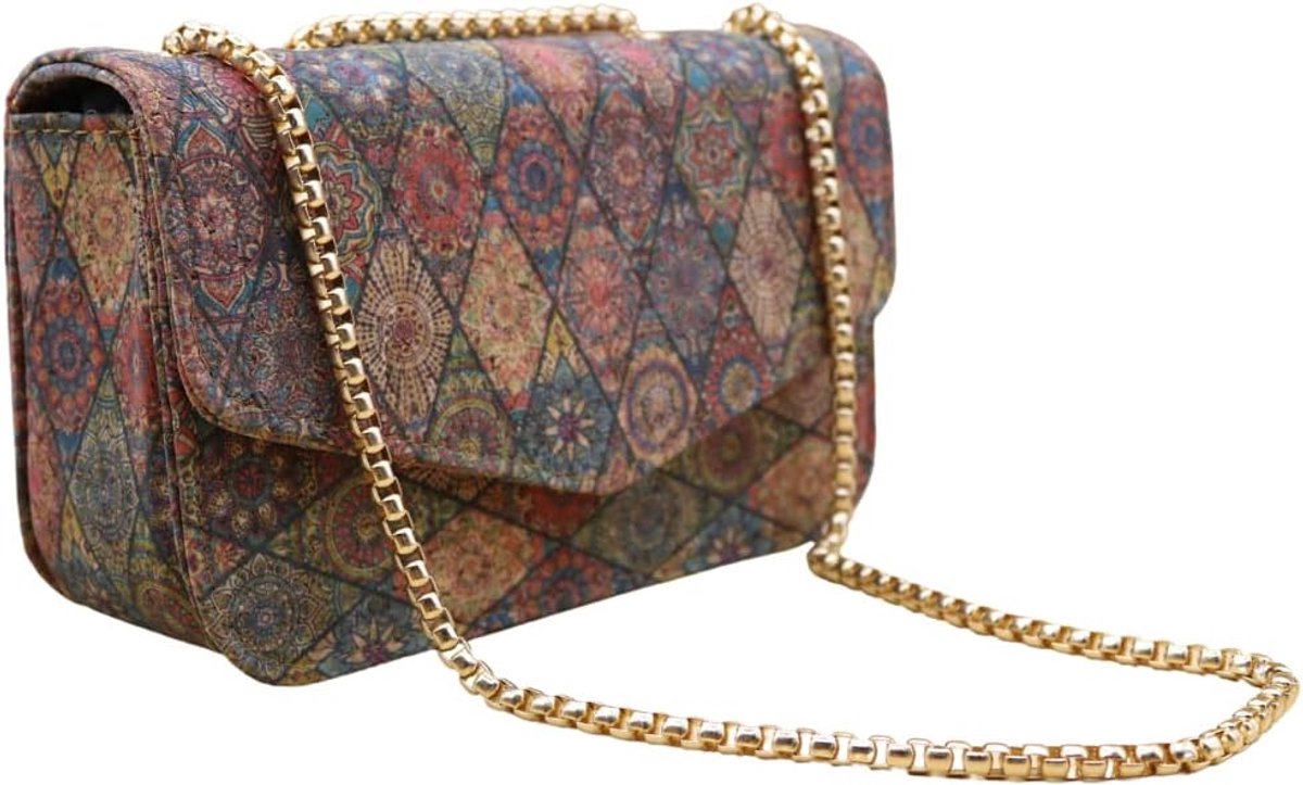 Cork schoudertas klein - natuurlijke kurk - gouden handvat - trendy uitstraling - ShopVlot