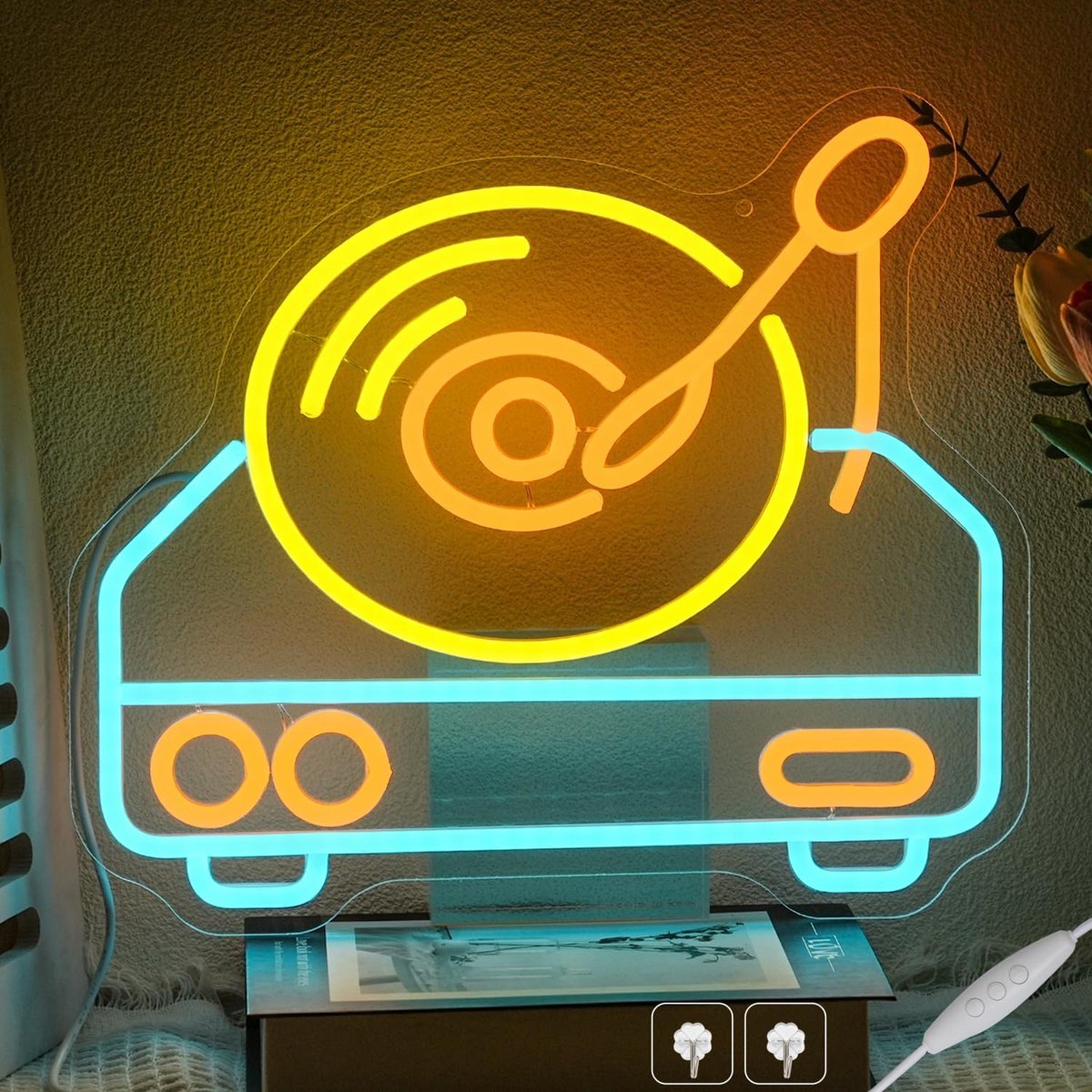 Neon lichtsignaal muziekplaat - dimbaar kleurrijk ontwerp - vintage draaitafel sfeer - perfect voor bar en feest - ShopVlot