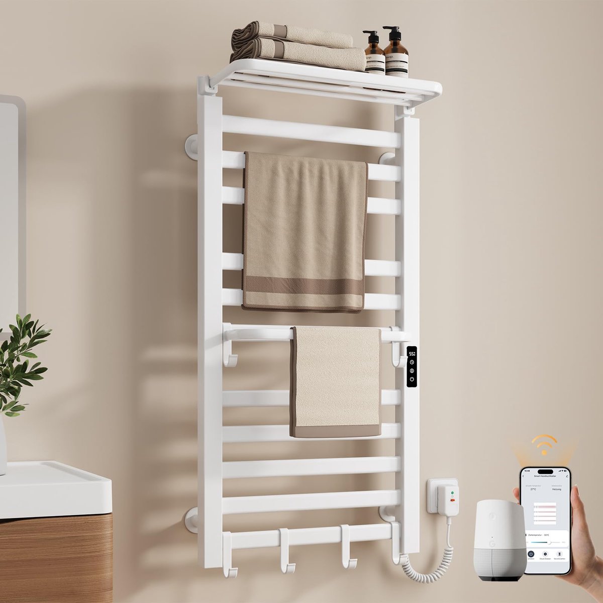 Elektrische badkamerverwarming 1000 x 500 mm - handdoekradiator wit - intelligente constante temperatuur - ShopVlot