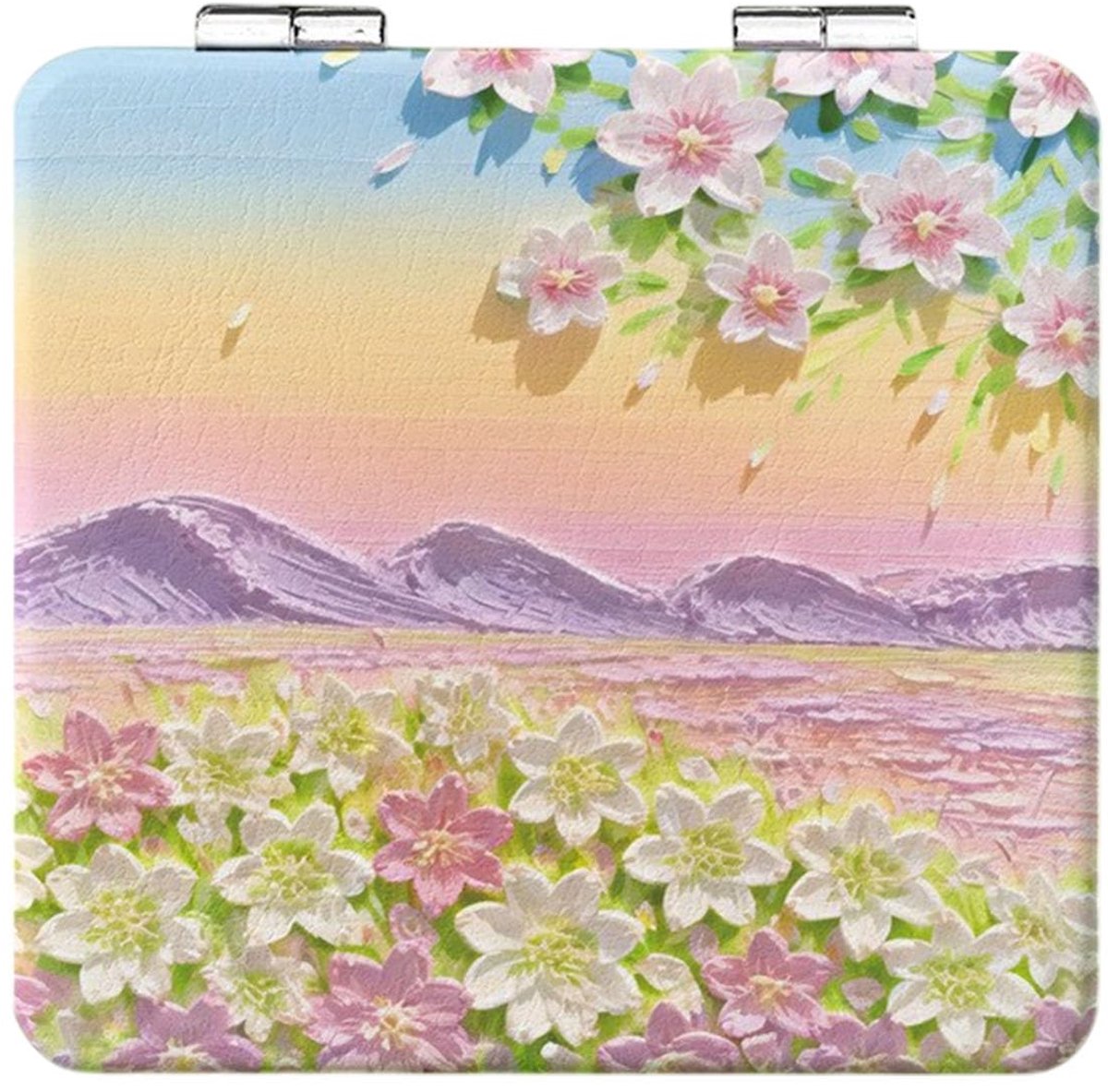 Zakspiegel compacte spiegel - retro bloem - 1x/2x vergroting - ideaal voor op reis - ShopVlot