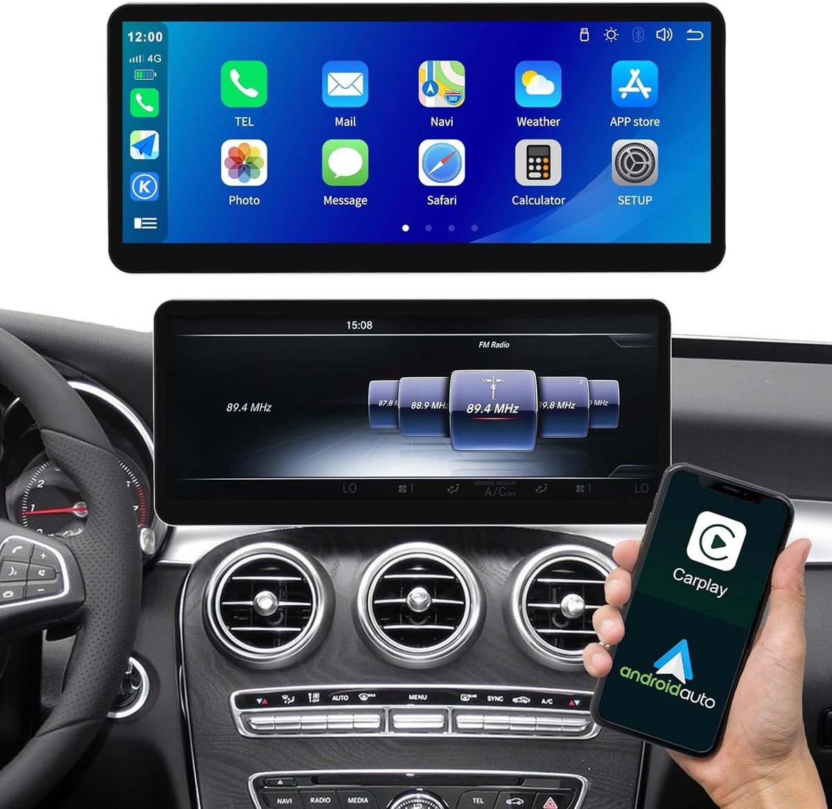 Touchscreen Carplay 12,3" - ultradun scherm - ondersteunt Android Auto en Siri - verbetert je rijervaring - ShopVlot