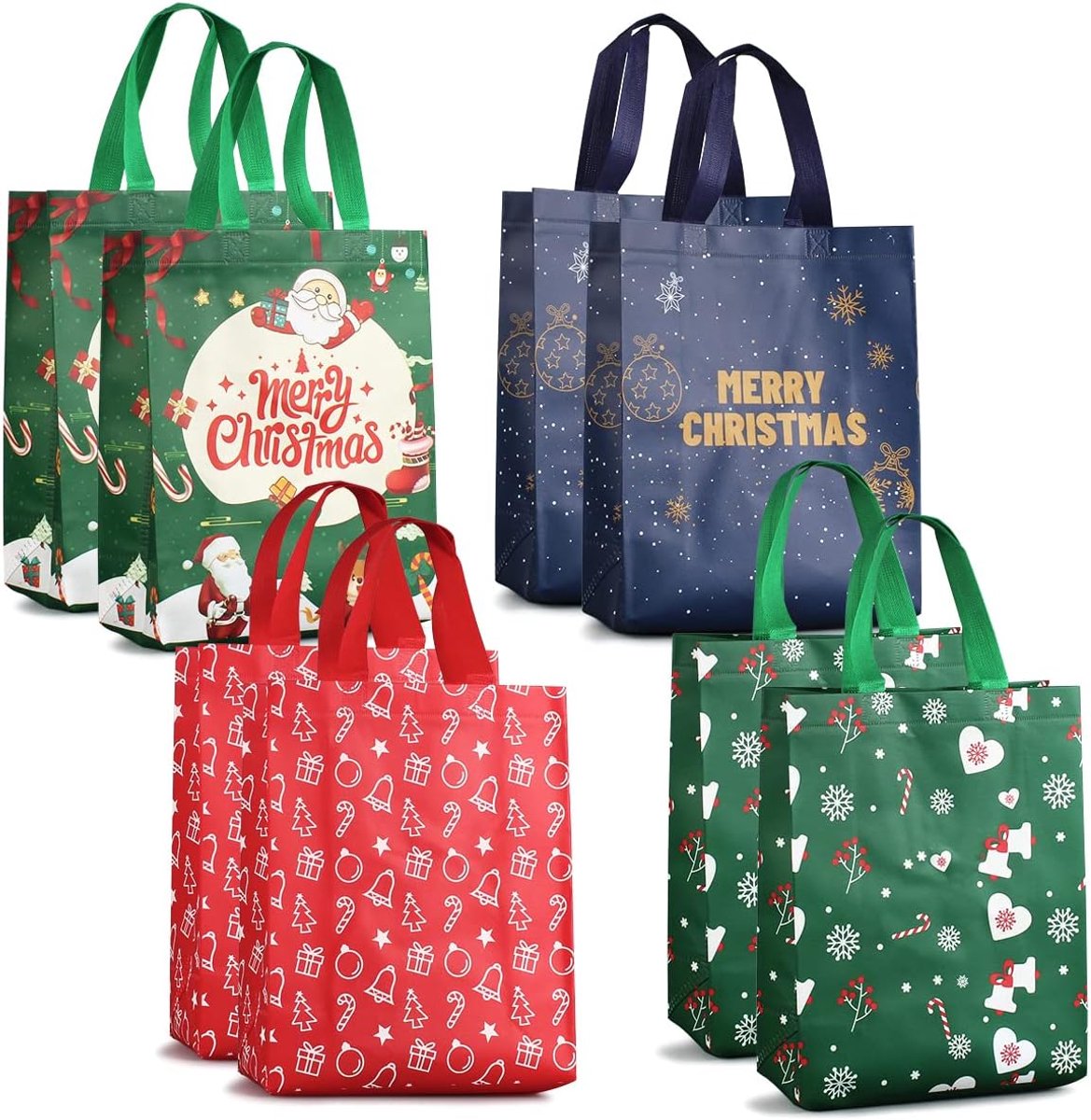 Kersttassen 8 Stuks - Multifunctionele Niet-geweven Tassen - 31 x 25 x 17 cm - Ideaal voor Cadeauverpakking - ShopVlot