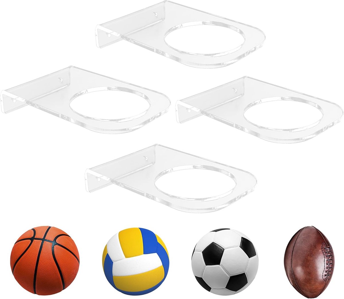 Basketballhouder wandmontage - Acryl voetbal display rek - Duidelijke balopslag - Voor voetbal, basketbal en rugby - ShopVlot