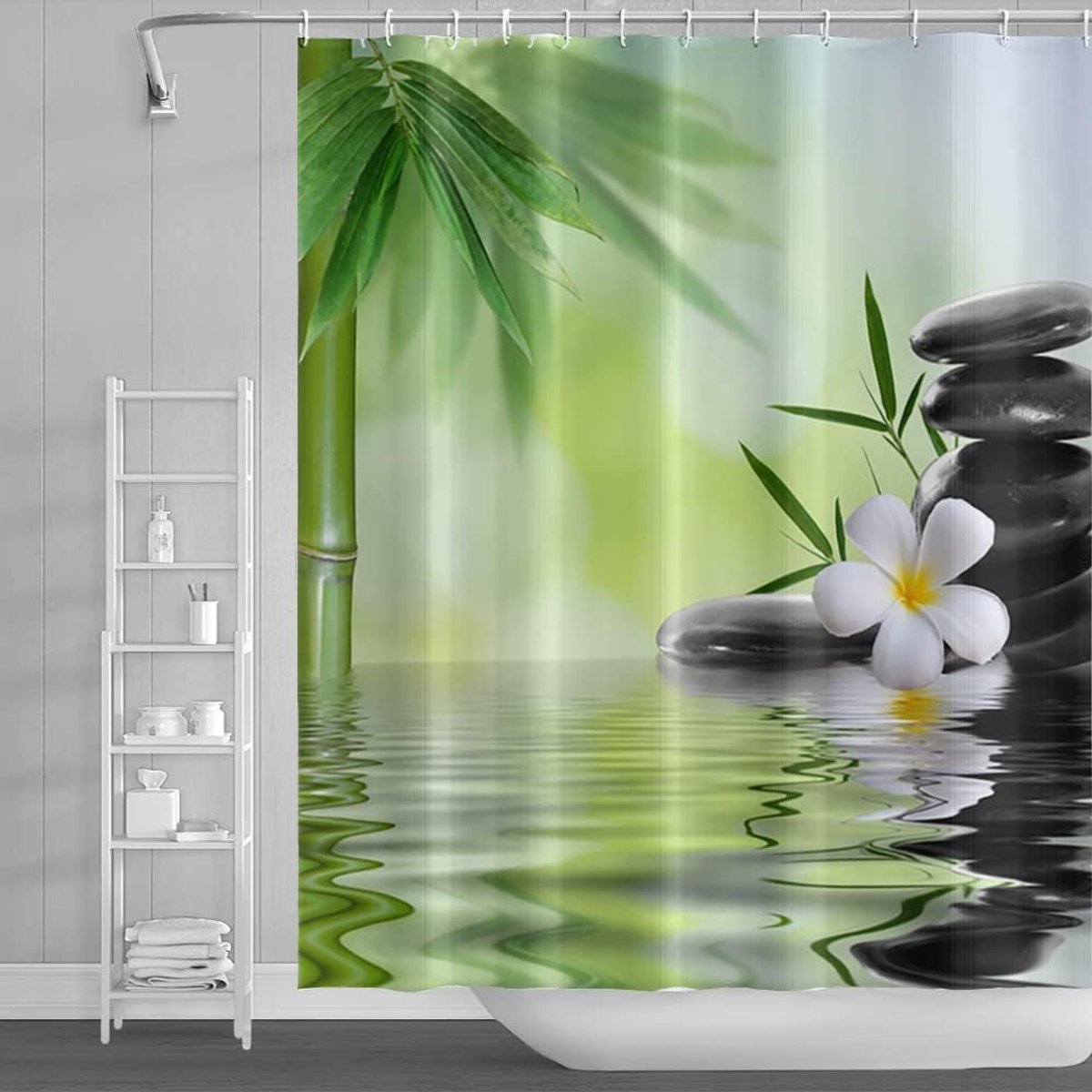 Douchegordijn 122x183cm - Polyester met bamboe bladeren en orchideeën - Natuurlijk en duurzaam - Creëer een zen sfeer - ShopVlot