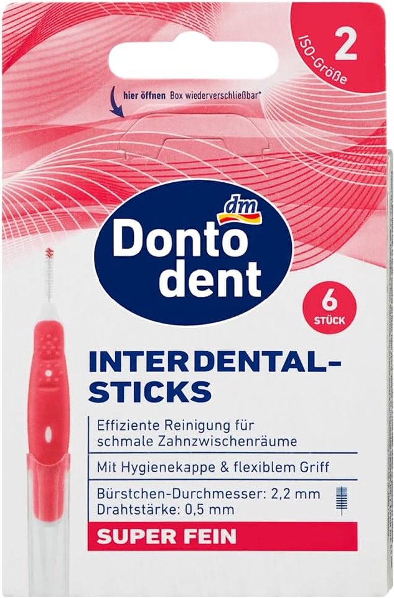 Interdentale sticks ISO 2 - 6 superfijne reinigingsborstels - met hygiënische kap en flexibele handgreep - ShopVlot