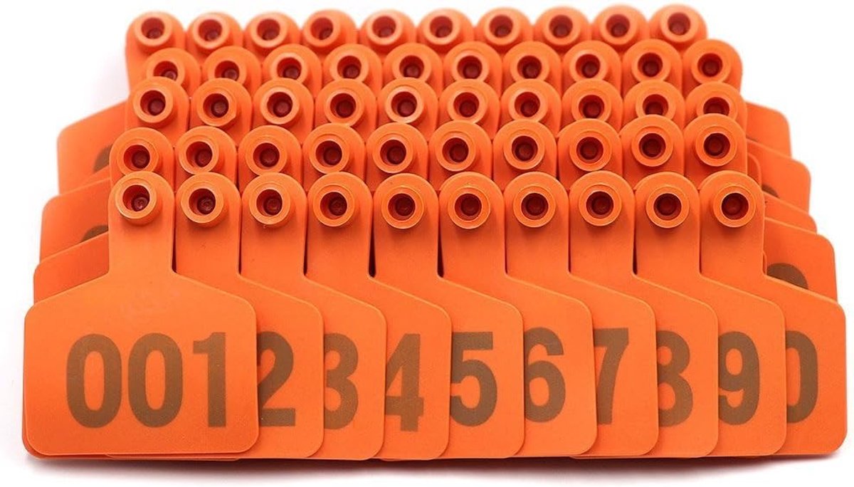 Cattle oorlabels 7,5x6cm - oranje TPU - genummerd 001-100 - eenvoudig beheer van uw vee - ShopVlot