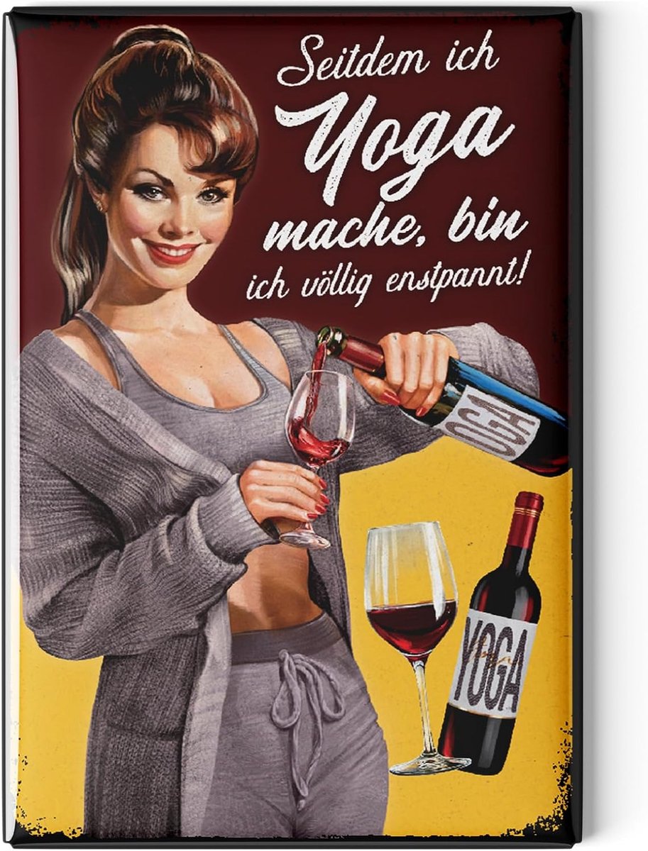 Magneten grappig 8 x 5,5 cm - retro designs - met leuke teksten - voor wijnliefhebbers - ShopVlot