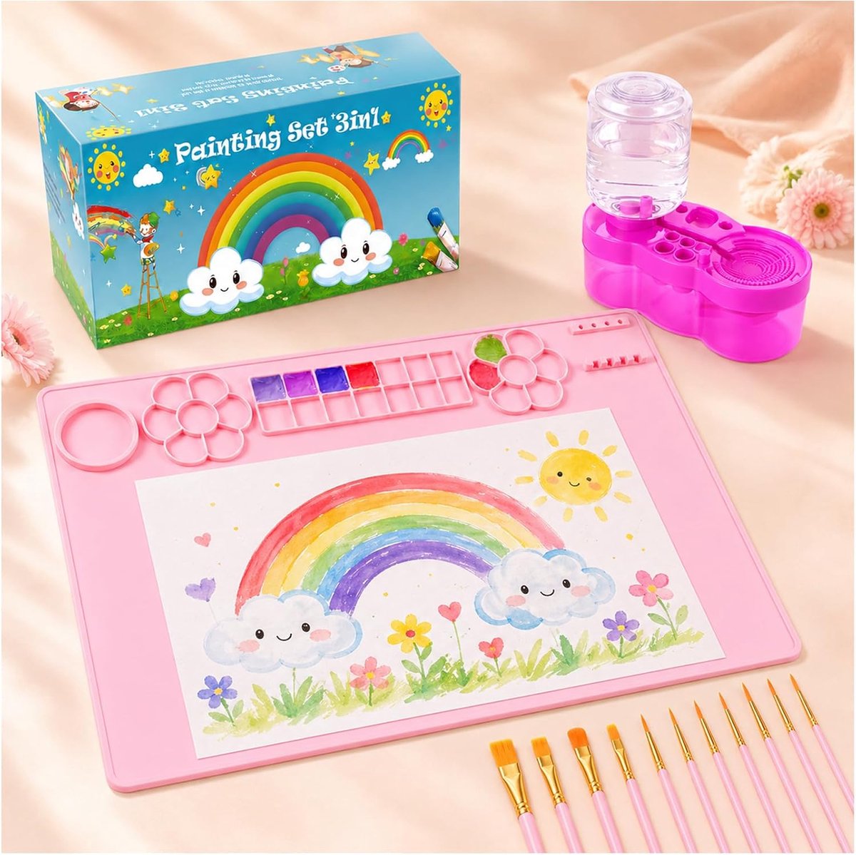 Schilderstation voor kinderen - 40x60 cm siliconen schildermat - met kwasten en reiniger - ideaal voor creativiteit - ShopVlot