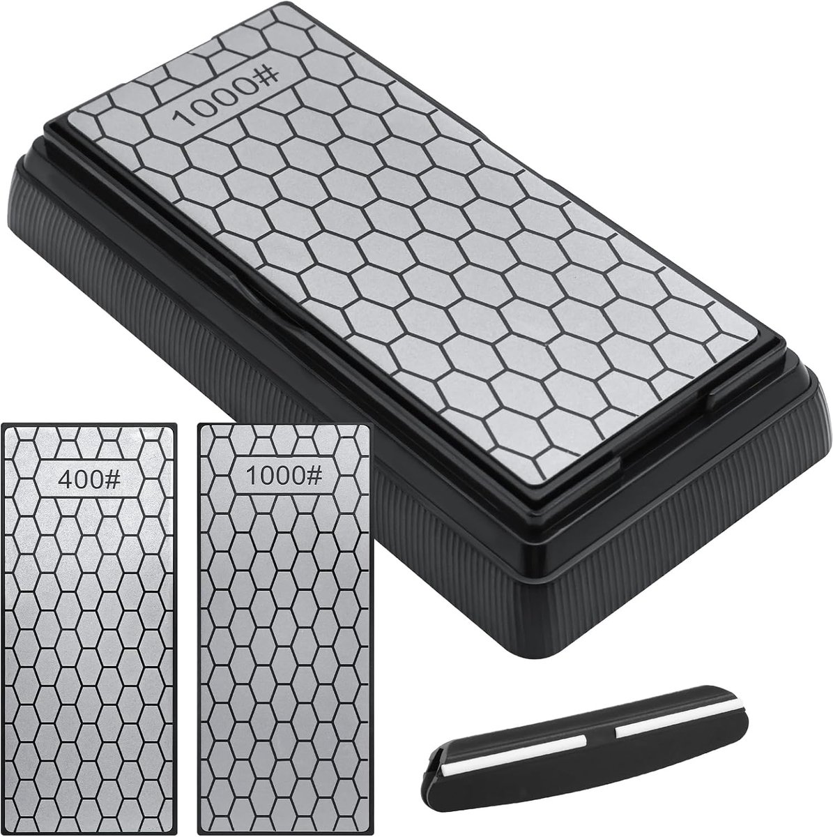 Diamant slijpsteen 400/1000# - messenslijper met basis - ideaal voor keuken en buitengebruik - voor scherpe messen - ShopVlot