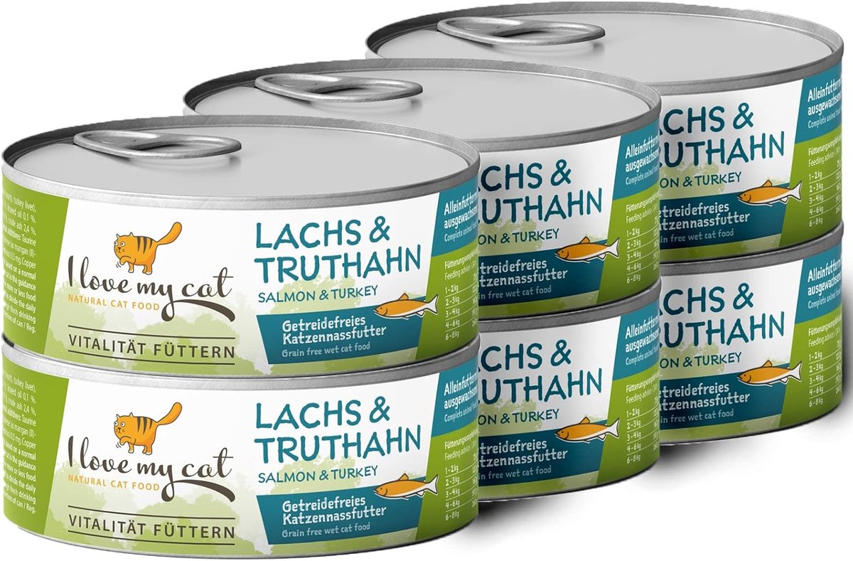 Natte kattenvoeding met zalm en kalkoen - graanvrij - 57% kalkoen - compleet dieet voor katten - ShopVlot