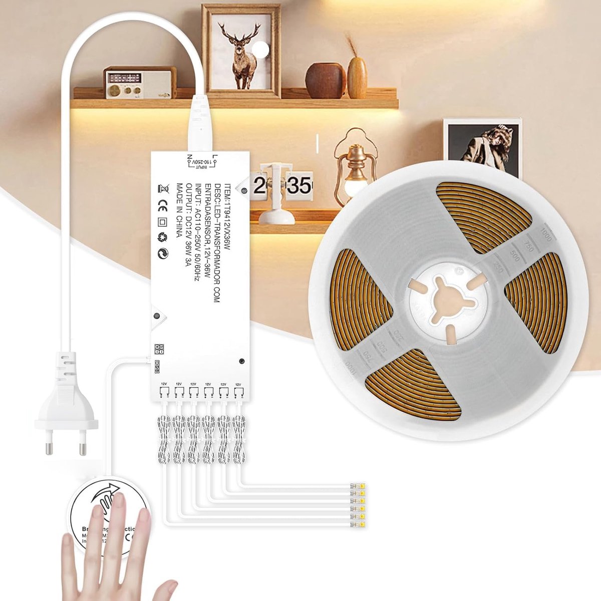 COB LED Strip Set 5m 3000K - Touch Switch en Dimmer - Voor Keuken en Boekenkast - Eenvoudige Installatie - ShopVlot